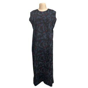 Vintage Sleeveless Floral Patterned Blue and Red Long Dress, Fundraiser for Sust
